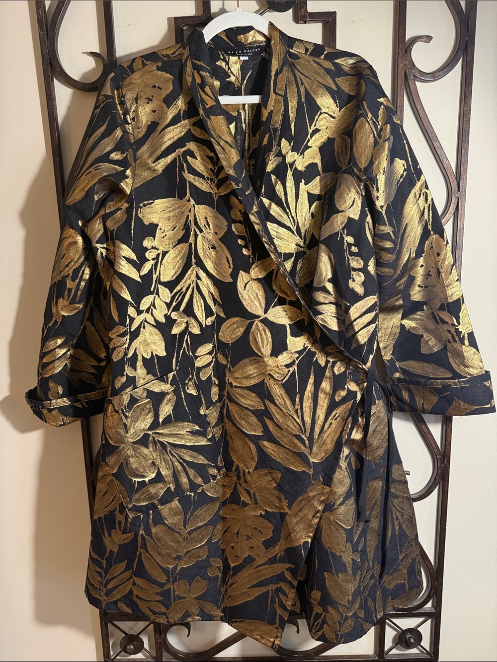 Bryn Walker Calla Jacket Black Gold Floral Leaf Print Italian Fabric